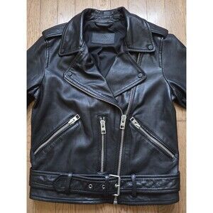 AllSaints Balfern Biker Jacket Womens 6 Sheep Leather Moto Belted Zipper Moto